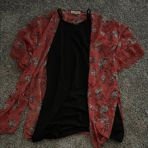Floral Kimono with Black Dress